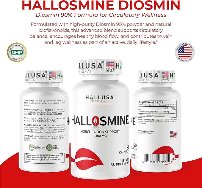 Hallusa Natural Diosmin Circulation - Support for Circulation and Veins - DIOSMIN - DIOSMINE- DIOSMINA - Circulation &amp Vein Support Supplement