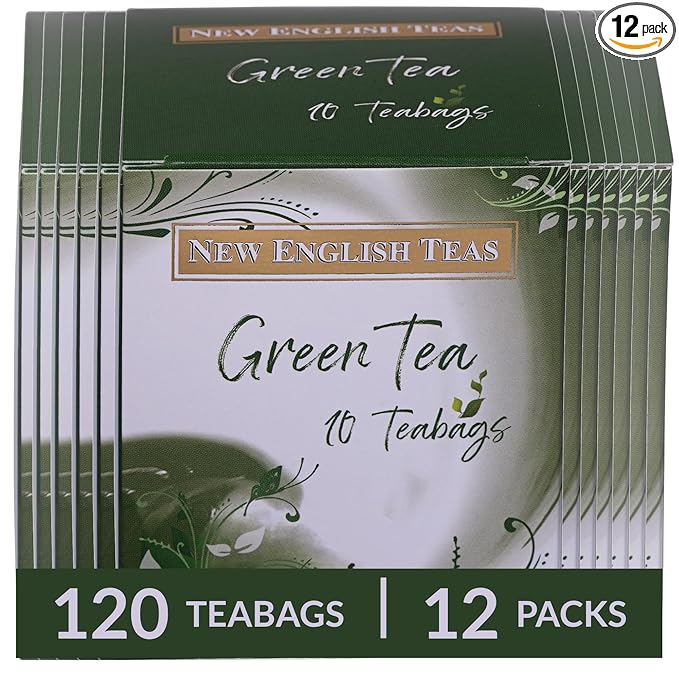 New English Teas Fruit &amp Herbal Tea 120 Teabags 12 Packs of 10 Individually Wrapped Tea Bags Naturally Caffeine Free (Green)