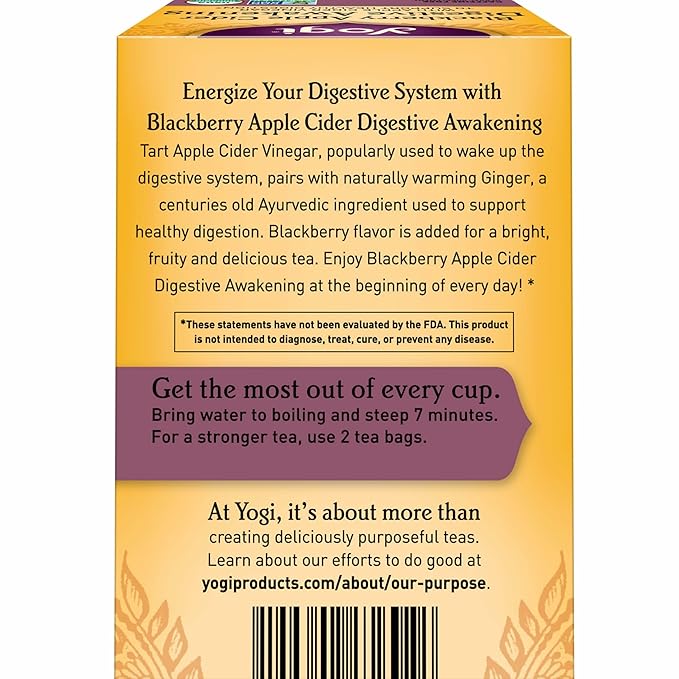 Yogi Tea Blackberry Apple Cider Digestive Awakening Tea - 16 Tea Bags per Pack (6 Packs) - Organic Tea to Support Digestive Health - Includes Ginger Root Licorice Root &amp Raspberry Leaf