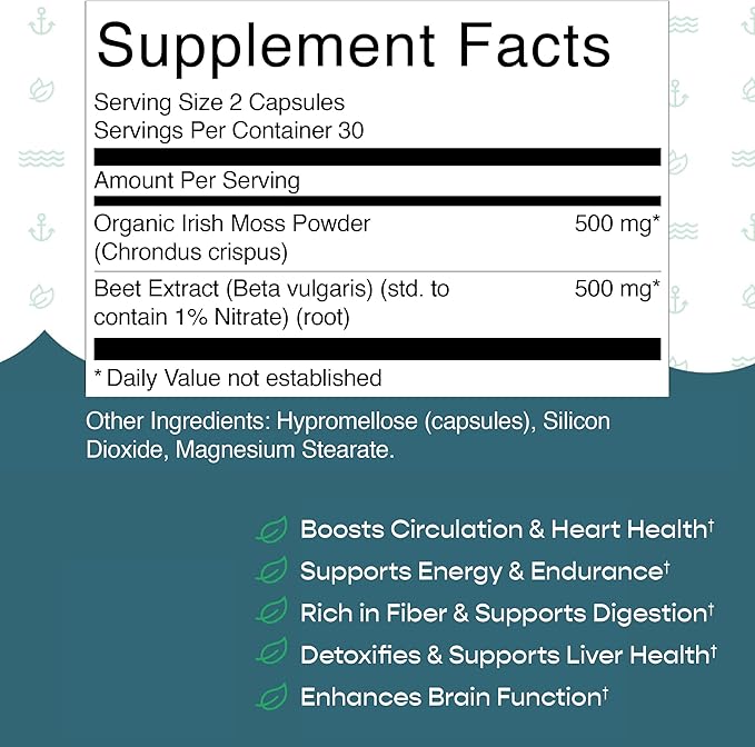 Herbal Vineyards Organic Wildcrafted Sea Moss and Beetroot 60 Capsules | Immune Support Digestive Health &amp Improved Energy | Vegan Friendly | Non-GMO | Ethically Sourced