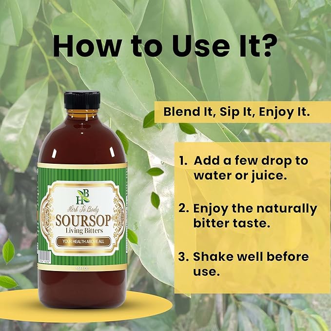 Herb To Body Soursop Bitter Liquid – 16 oz Digestive Bitters made with Wildcrafted Soursop Leaves for Gut Wellness