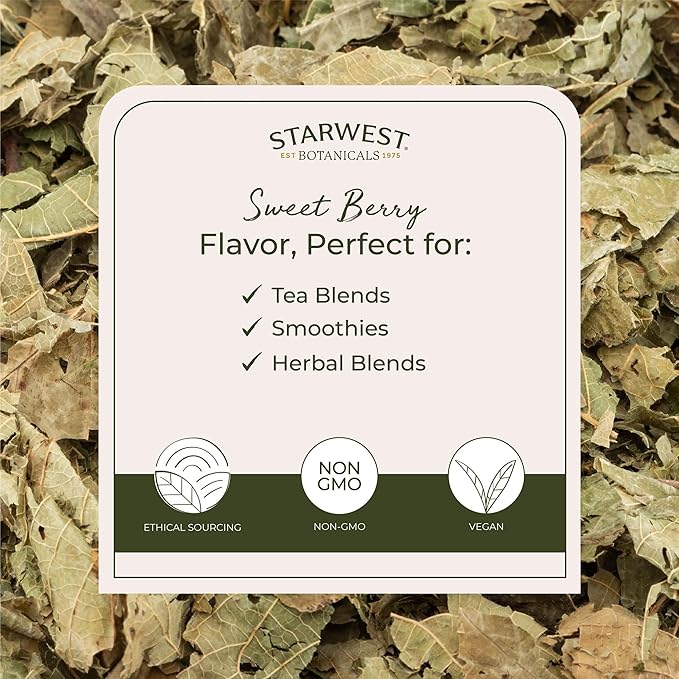 Starwest Botanicals Organic Raspberry Leaf - Herbal Loose Leaf Tea Caffeine Free Natural Herbs Pure Dried Raspberry Leaf Cut &amp Sifted Certified Kosher Non-GMO - Bulk 1 lb Bag