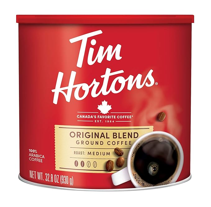 Tim Hortons Original Blend Medium Roast Ground Coffee Canada’s Favorite Coffee Made with 100% Arabica Beans 32.8 Ounce Canister
