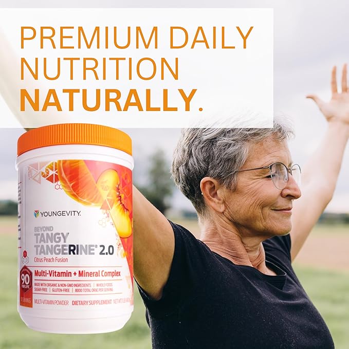 Youngevity Beyond Tangy Tangerine 2.0 Citrus Peach Fusion Multi-Vitamin &amp Mineral Complex - Made with Natural &amp Whole Foods | 8000 ORAC