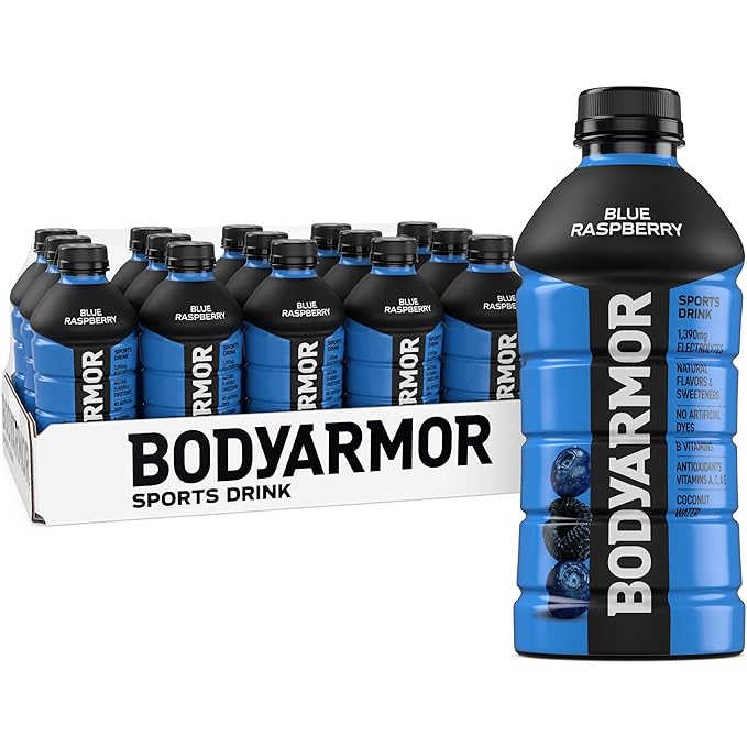 BODYARMOR Sports Drink Blue Raspberry Electrolyte Drink Hydration 28 Fl Oz Bottles (15 Pack) Flavored Coconut Water with B Vitamins &amp Antioxidants