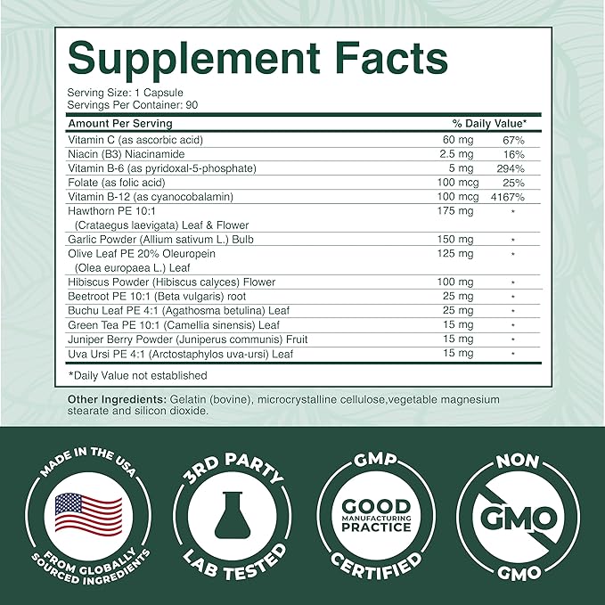 PurePremium Beet Root Capsules for Blood Pressure Support – 14-in-1 Formula with Beetroot Powder Hawthorn Hibiscus &amp Garlic for Normal Nitric Oxide Production &amp Heart Health – Non-GMO - 90ct