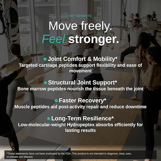 Bone &amp Joint Peptide Complex – Grass-Fed Cartilage Bone Marrow &amp Muscle Peptides – Supports Joints Mobility &amp Recovery – Grass-Fed Non-GMO – 60 Capsules (30-Day Supply)