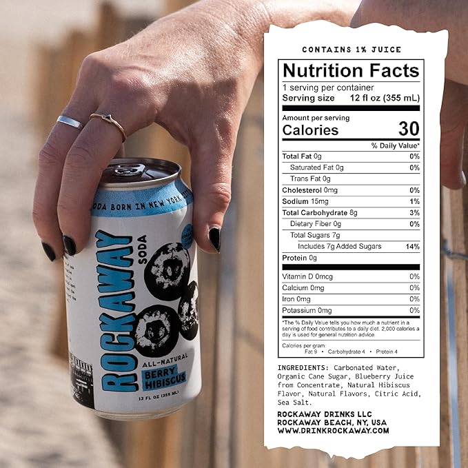 ROCKAWAY Berry Hibiscus Soda Drinks - Low calorie drinks made from Real Fruit Juice All Natural - Soda Pop Drinks Gluten Free Vegan GMO Free - 12oz (12 Pack)