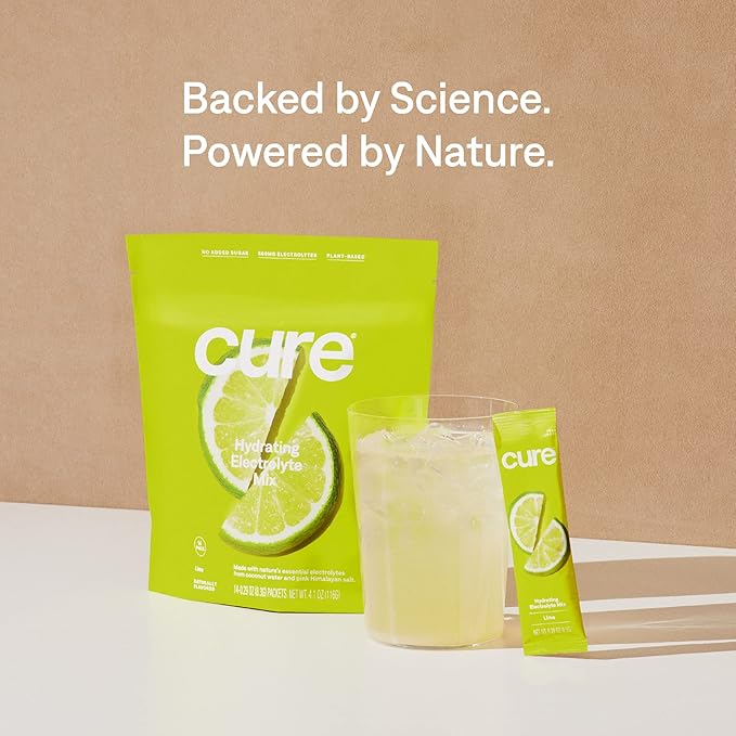 Cure Hydration Electrolyte Mix | Electrolyte Powder for Dehydration Relief and Energy | Made with Coconut Water | No Added Sugar | Vegan | Paleo Friendly | Watermelon + Lime Bundle | 28 Packets