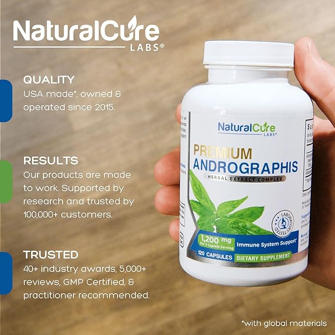 Natural Cure Labs Premium Andrographis Paniculata Extract 1200mg (100mg Andrographolides) 120 Capsules Non-GMO Vegan Gluten Free