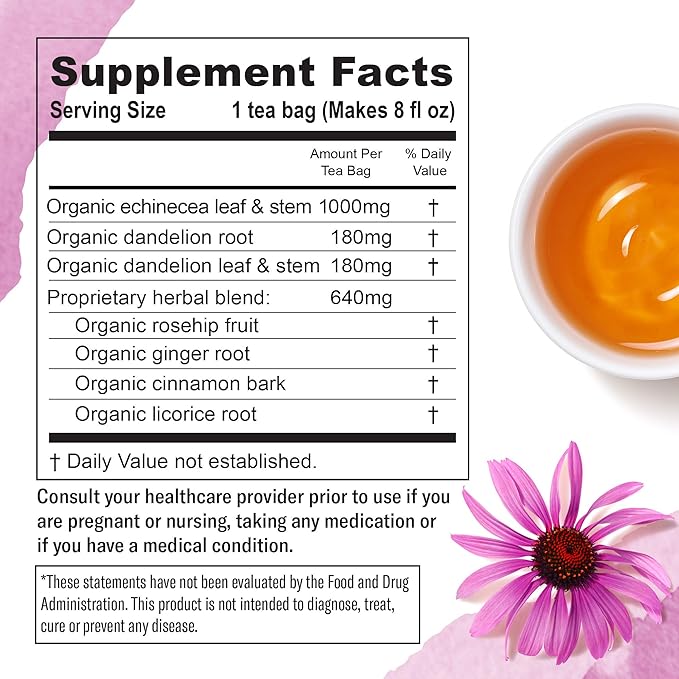 Numi Organic Immune Boost Herbal Tea – 48 Herbal Tea Bags – Caffeine Free Wellness Blend with Elderberry Elderflower Ginger &amp Lemongrass for Immune Support &amp Soothing Flavor