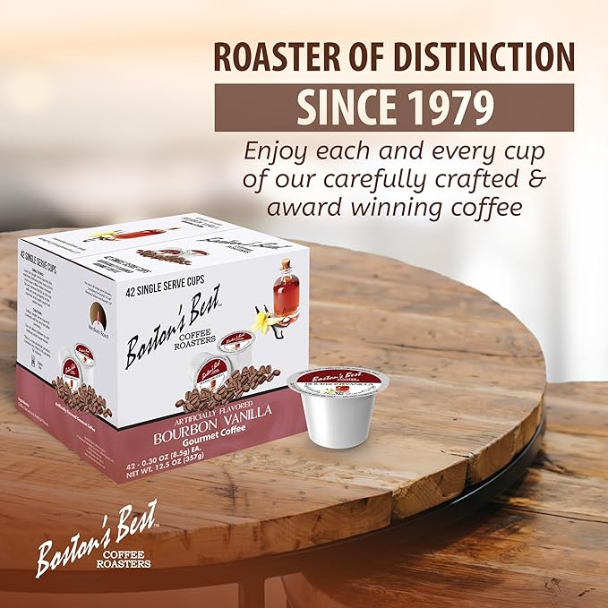 Boston’s Best - Bourbon Vanilla Coffee Blend Tasty Flavored Blend Gourmet Compatible with Keurig Coffee Maker 1 Count (42 Single Serve Medium Roast Cups)