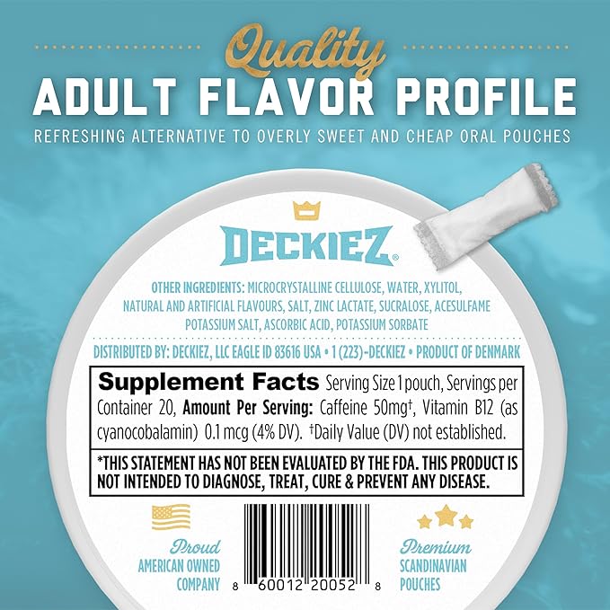 Deckiez Energy Pouches 5 Cans (100 Pouches) Sugar Free Caffeine Supplement Coffee Pouches &amp Energy Drink Alternative 50mg Caffeine Pouches Mint Flavor