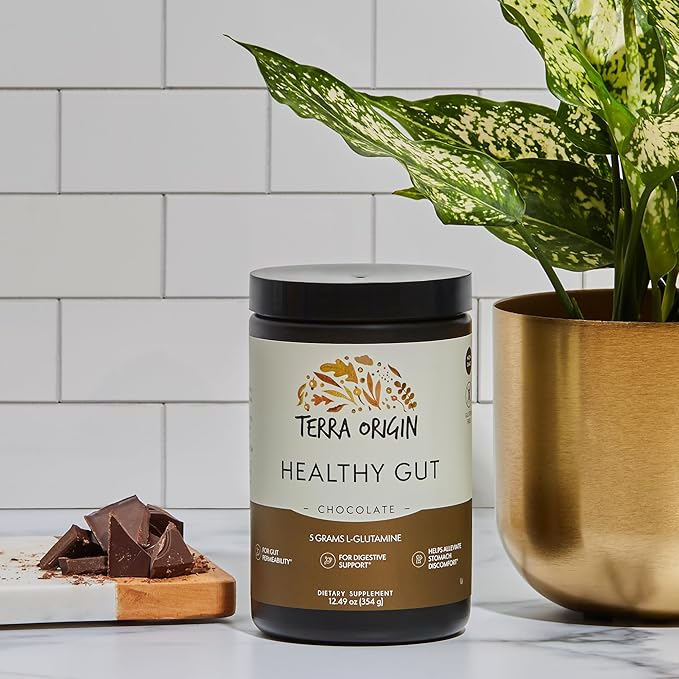TERRA ORIGIN Healthy Gut Chocolate | 30-Servings with L-Glutamine Zinc Glucosamine Slippery Elm Bark Marshmallow Root and More!
