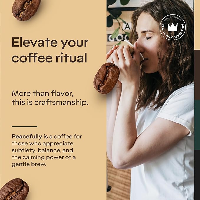 4-Pack Specialty Whole Bean Coffee Peacefully – Arabica Roasted on the Farm – Freshness and Authentic Flavor Notes of Chocolate Vanilla and Nuts – Carefully Harvested – Brazilian Coffee King