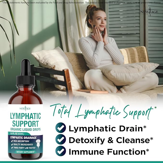 Organic Lymphatic Drainage Drops - All in 1 Organic Lymphatic Drainage Supplement with Burdock Root Echinacea Elderberry Calendula Cleavers Herb Dandelion Supports Lymphatic Health - 8 OZ