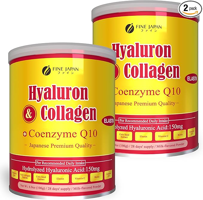 FINE JAPAN Premium Marine Collagen Powder with Hyaluronic Acid CoQ10 &amp Elastin/Set of 2/ Non-GMO - 28 Servings (196g / 6.9oz)