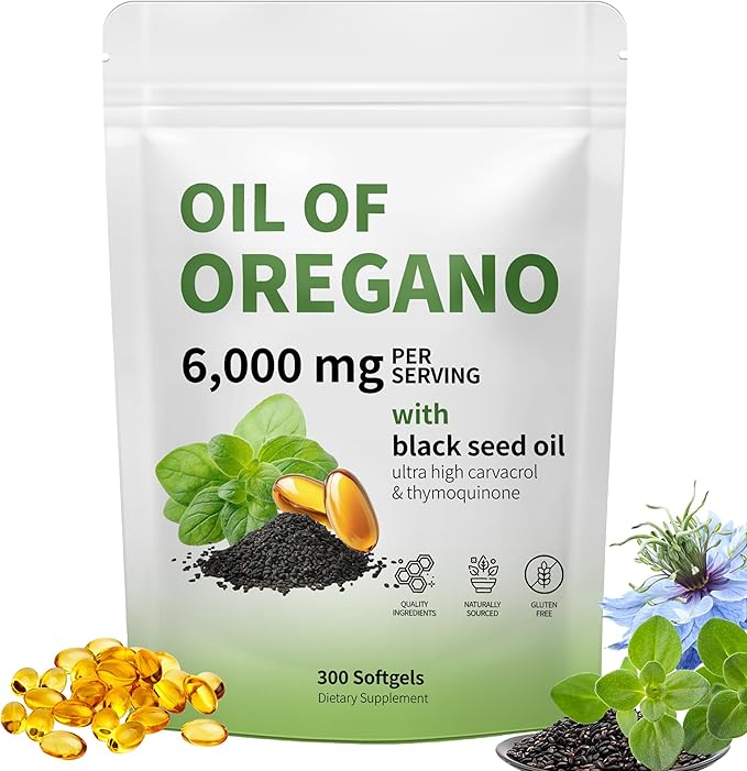 Oil of Oregano with Black Seed Oil - Oil of Oregano Capsules Aceite de Orégano Capsulas Immune Support Non-GMO Gluten Free 6000MG 300 Softgels