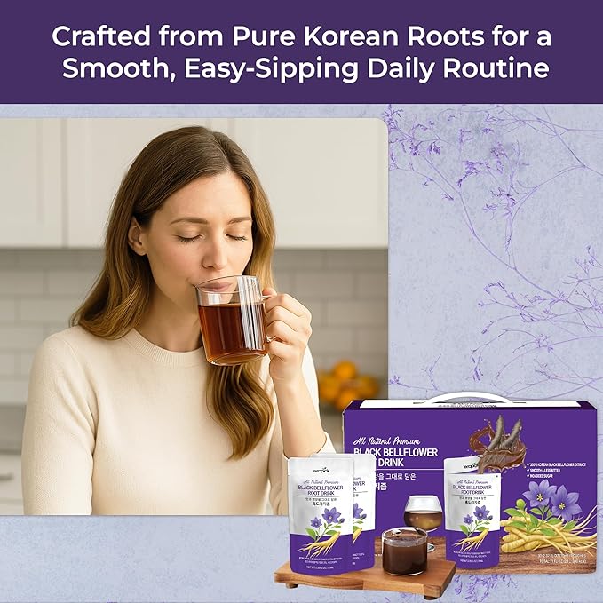 Korean Black Bellflower Extract – Premium Root Juice for Lung &amp Throat Health 100% Korean-Grown Black Bellflower No Additives or Preservatives Daily Herbal Wellness Drink (30 Pouches)