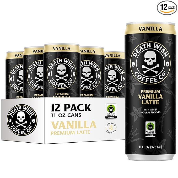 Death Wish Coffee Iced Coffee Cold Brew 8g Protein Fair Trade (Vanilla Latte)