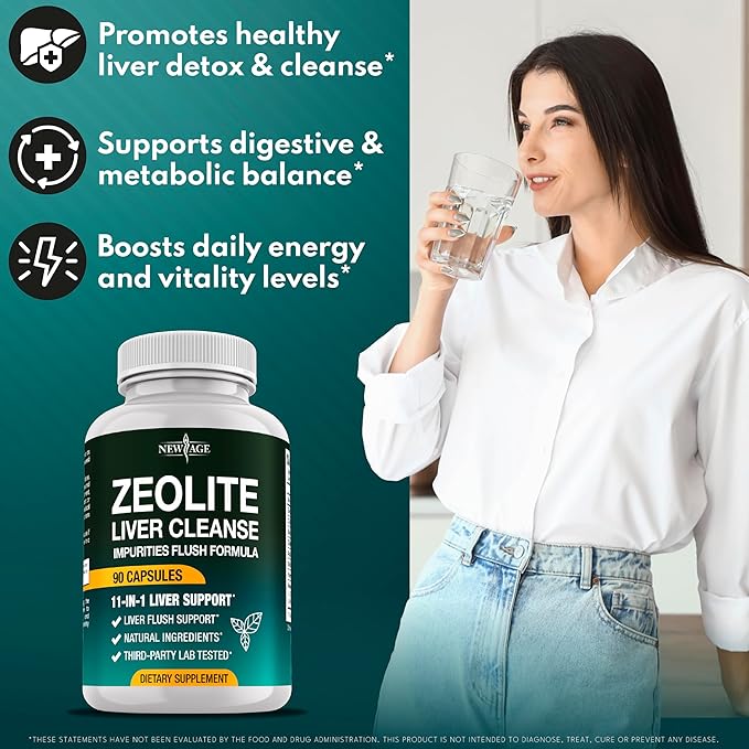 NEW AGE Liver Cleanse &amp Repair - Help Support Gut Health and Energy - Zeolite for Adults with Noni Glutathione NAC Chlorella Spirulina ALA Cilantro Milk Thistle &amp Shilajit - 270 Count