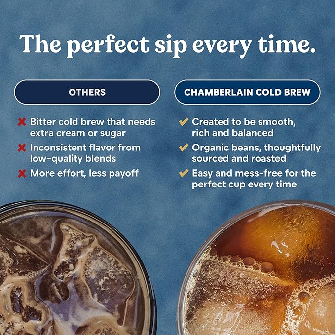 Chamberlain Coffee Organic Vanilla Cold Brew Large Coffee Bags Medium Roast - Premeasured Ready to Brew - Makes 4 Cups/Bag - Perfect for Iced Coffee Convenient &amp Easy Brewing Experience - 8.5 oz