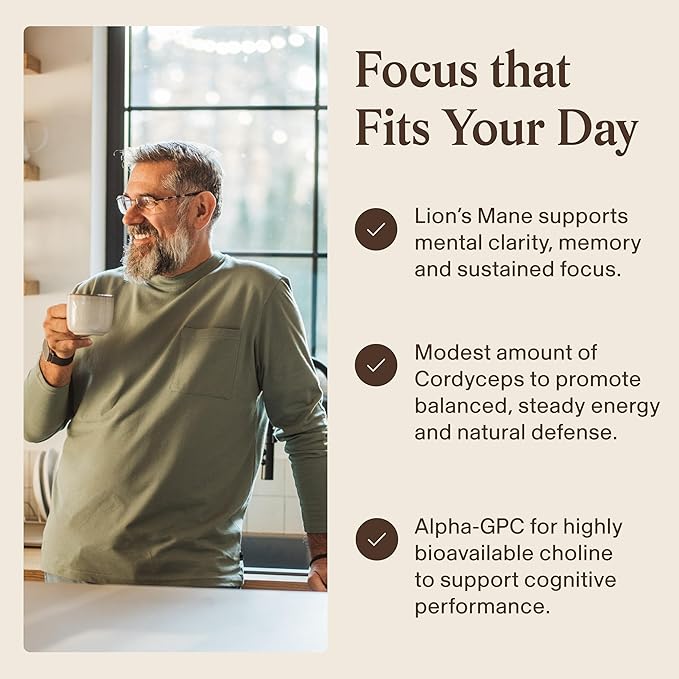 Real Mushrooms Lion’s Mane Focus Capsules (90 Count) – Organic Lions Mane Fruiting Body Extracts (3.3g Dried Equivalent) with 200mg Alpha GPC Choline for Mental Clarity &amp Daily Cognitive Function