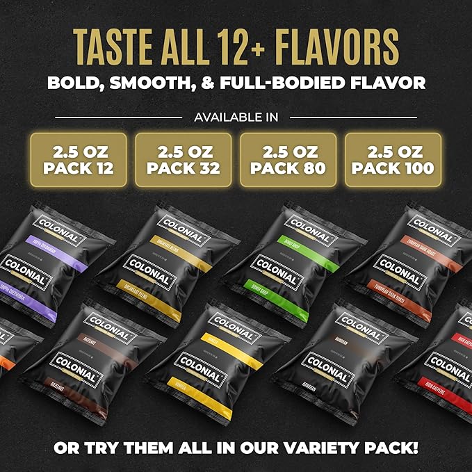 Colonial Coffee 32 Count Single Pot Coffee Packets – 100% Arabica Hawaiian Kona Medium Roast | Pre-Measured Frac Packs for 12 Cup Maker | Bulk Ground Gourmet Coffee for Home &amp Office