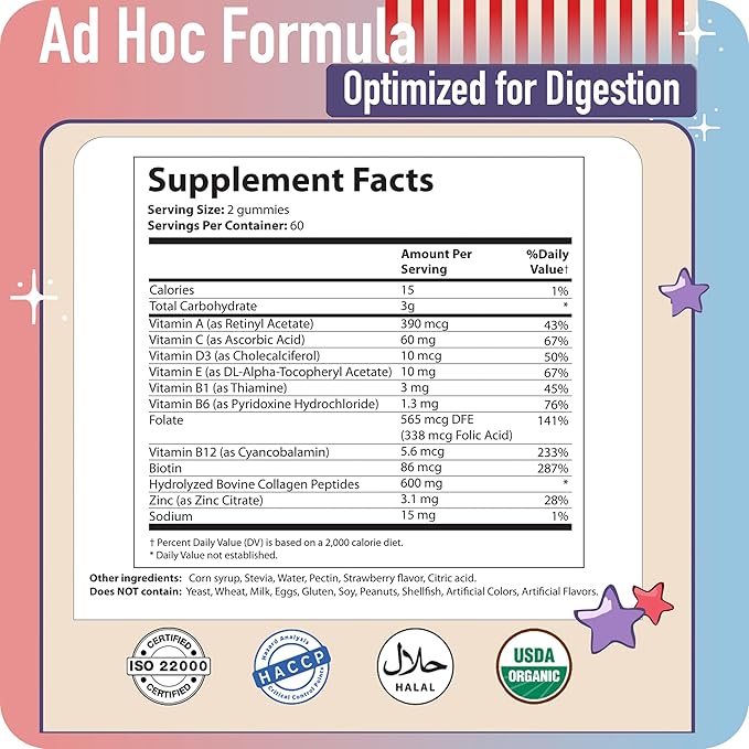 Collagen Peptides Gummies for Women – Biotin Zinc Vitamin D3 – 120 Count – Hydrolyzed Collagen Gummy Complex – Hair Skin &amp Nails Support – Sugar-Free Halal Lactose-Free Strawberry Cream Flav