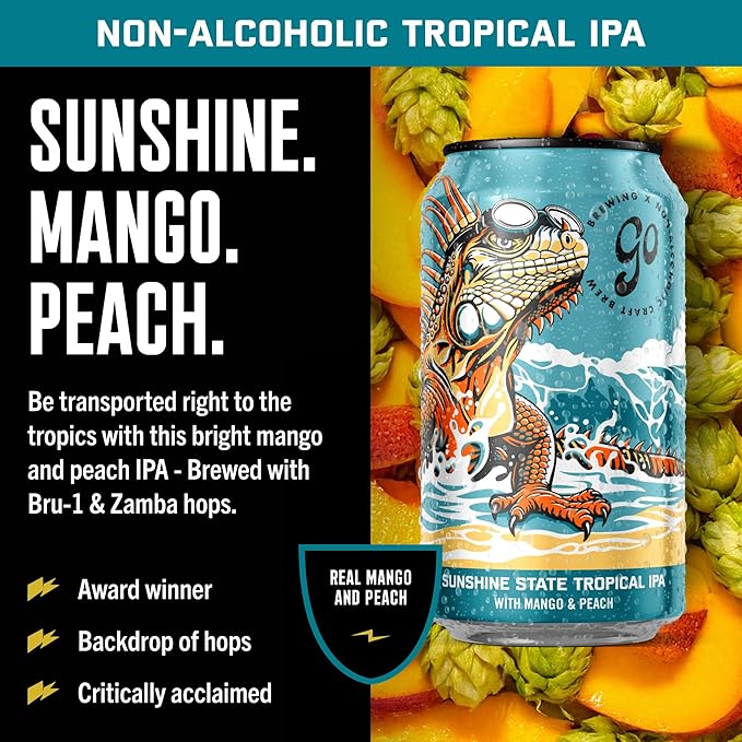 Go Brewing - IPA 12 Mixed Pack - Non Alcoholic Beer - Small Batch Brew - Low Calorie Drink - Featuring Double IPA Disarm Hazy Grapefruit &amp Tropical IPA - Low-Calorie NA Brew (12 oz 12 Pack)