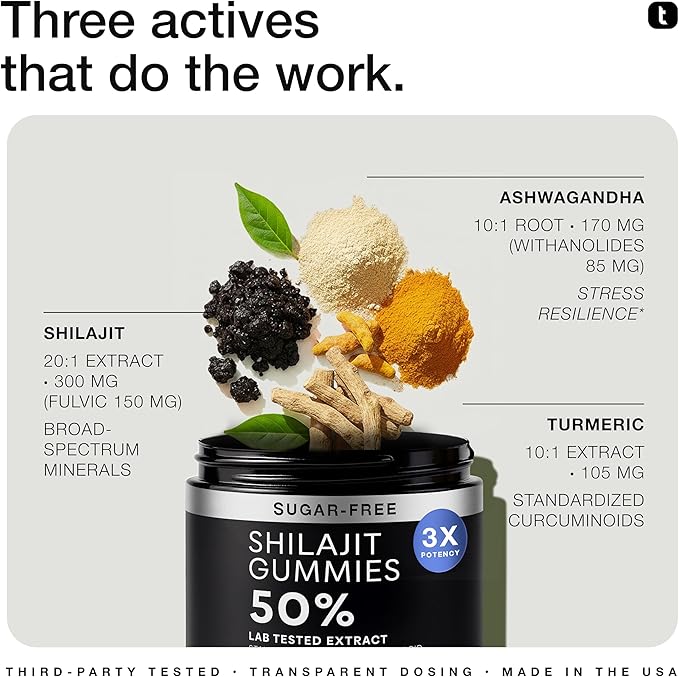 Shilajit Gummies 6000mg Equivalent (3X Stronger) – Himalayan Sourced + Ashwagandha + Turmeric – Lab Tested