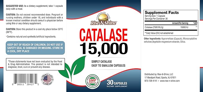 Rise-N-Shine Catalase Supplement 15000 - Powerful Antioxidant Enzyme for Hair Health - Hair Supplements for Strong Hair - 90 Capsules - Pack of 3 Full Size Bottles (90-Day Supply)