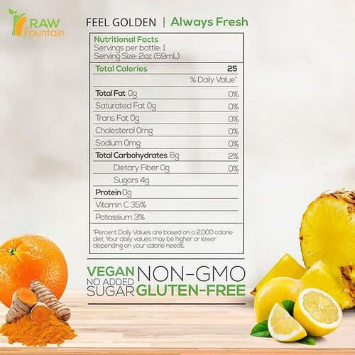20 Immunity Shots w/Orange Lemon Pineapple Turmeric 2fl Oz Packed w/Vitamin C Raw Cold Pressed Unpasteurized Boosts Immunity All Natural No Artificial Flavors or Preservatives