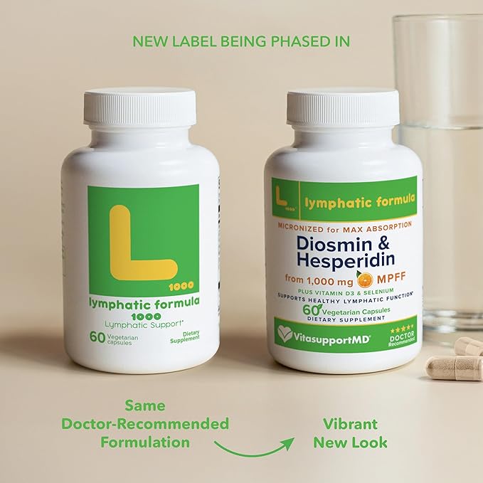 Lymphatic Formula Diosmin Hesperidin 1000mg Lymphatic Drainage Supplement Lymph System Support &amp Detox Micronized MPFF Complex Blend with Vitamin D3 &amp Selenium for Immune Health 60 Capsule