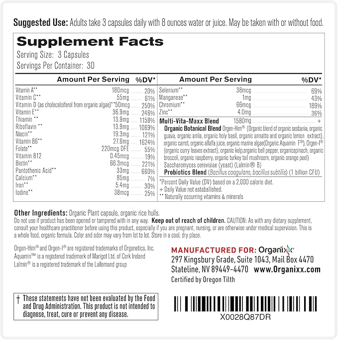 Organixx Clean Sourced Collagens (30 Serv) &amp Multi-Vita-Maxx (90 Caps) Bundle Protein w/Vitamin C &amp Zinc Plus USDA Organic Whole Food Multivitamin Supports Hair Joints &amp Daily Energy G