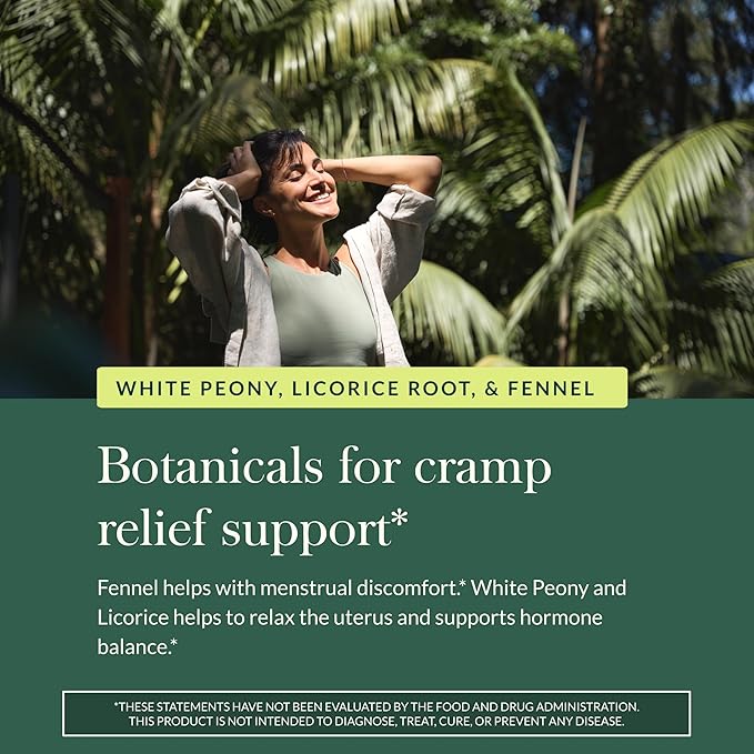 Gaia Herbs Cramp Relief - Herbal Supplement for Period Cramp Relief* - Made with Fennel Seed Licorice Root &amp More - 60 Vegan Liquid Phyto-Caps (60 Servings)
