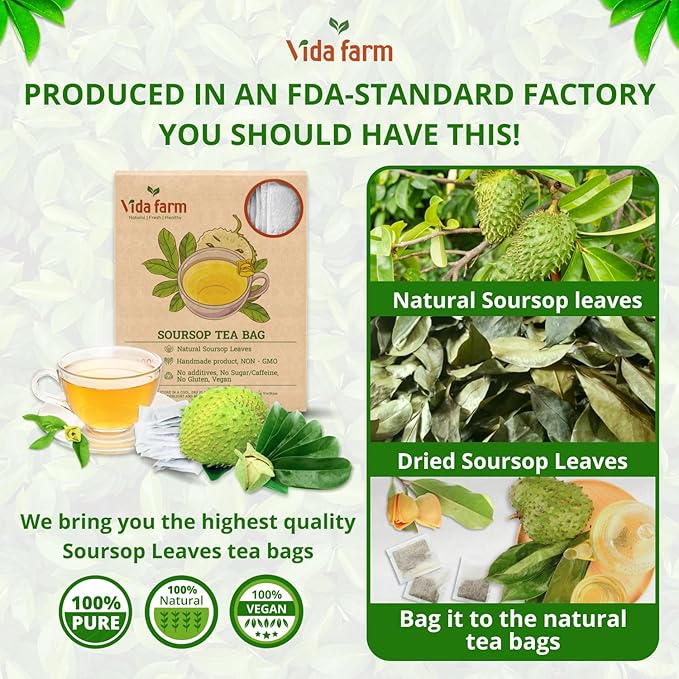 VIDA FARM Soursop Tea Bags 155 Count 100% Natural Pure Soursop Leaves Decaffeinated Vegan Gluten-Free