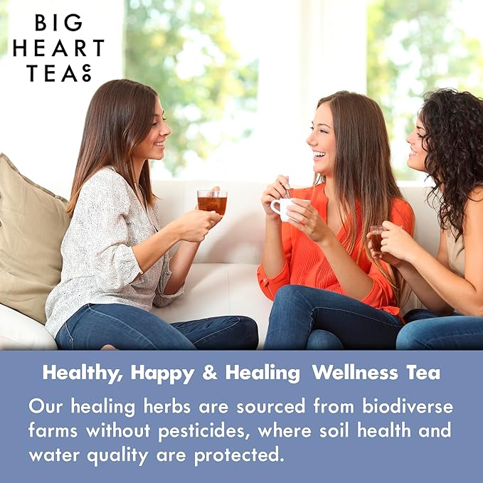 Big Heart Tea Co. Tea Bags - Minty Blue - Small Batch Certified Organic Ayurvedic Herbal Decaf Tea in Zero Plastic Sachets - Adaptogenic Tulsi Butterfly Pea Flower Peppermint 20 Pack