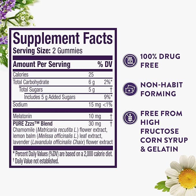 ZzzQuil Pure Zzzs Advanced Melatonin Gummies Melatonin 10mg Sleep Aid with Chamomile &amp Lavender Melatonin Sleep Gummies Sleep Aids for Adults Berry Flavored 100 Sleep Gummies