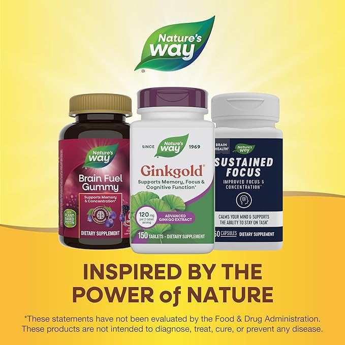 Nature's Way Ginkgold Advanced Ginkgo Extract Supplements for Support of Memory and Focus* Ginkgo Biloba Extract Supports Focus &amp Cognitive Function* 150 Tablets (Packaging May Vary)