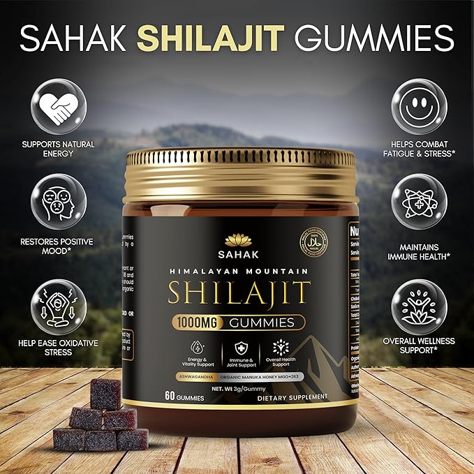 SAHAK Shilajit Gummies Himalayan Strength &amp Energy Support for Men &amp Women with KSM-66 Ashwagandha Manuka Honey MGO &amp 85+ Minerals – Lab Tested Sugar-Free Vitality &amp Focus Formula
