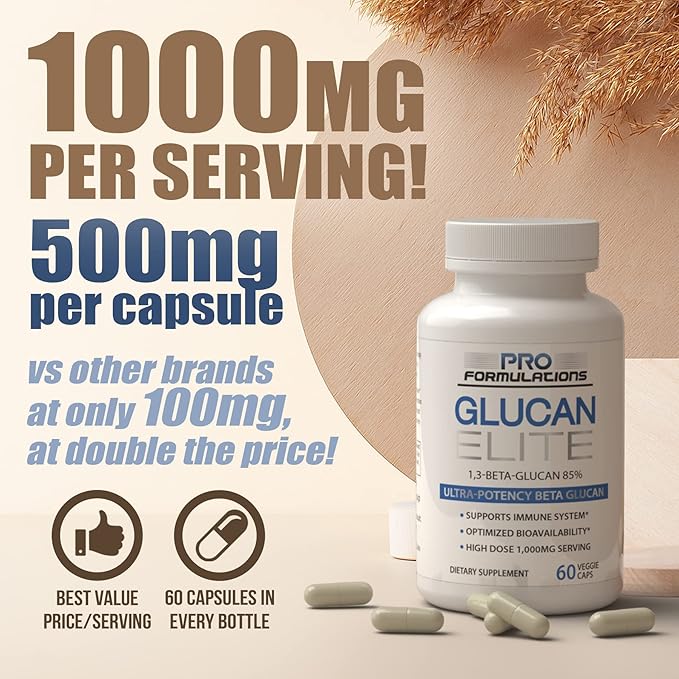 Glucan Elite – 85% Beta 13D Glucan 500mg - 60 vcaps | 85% Minimum Active 13 Linkage Ultra-Potency Beta Glucan – Highest Bioavailability with BGF-Immune (Pack of 3)