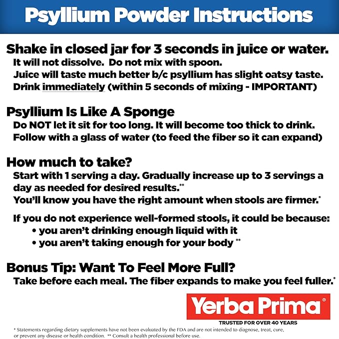 Yerba Prima Psyllium Husks Powder - 24 oz (Pack of 2) - Unflavored - Fine Ground - Natural Fiber Supplement with Soluble &amp Insoluble Fiber