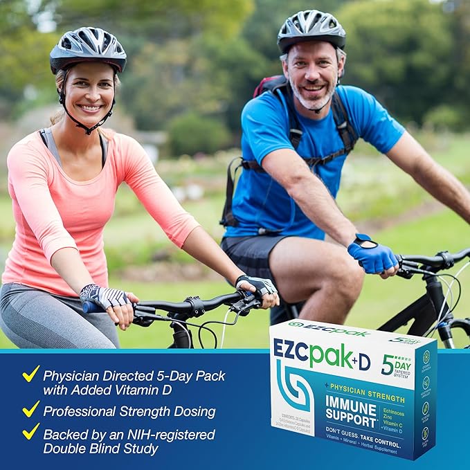 EZC Pak 5-Day Immune System Booster with Echinacea Vitamin C Zinc &amp Vitamin D - Tapered Immune Support Supplement for Adults - Supports Immunity Easy Travel-Size Supplement Pack