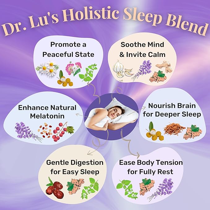 Dr. Lu’s Happy Sleep Tea | 100% Natural Calming Tea for Stress Relief | Bedtime tea for Fast Deep Restful Sleep | Handcrafted Sleepy Blend with Chamomile Lavender Lemon Balm &amp 8 More Relaxing