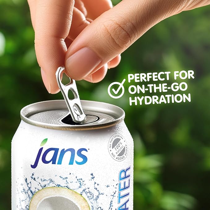 Jans 100% Pure Coconut Water with Pulp (16.57 Fl Oz Pack of 6) NO Sugar Added | Unsweetened Coconut Water | Not from Concentrate | Non-GMO | Refreshing Taste of the Tropics