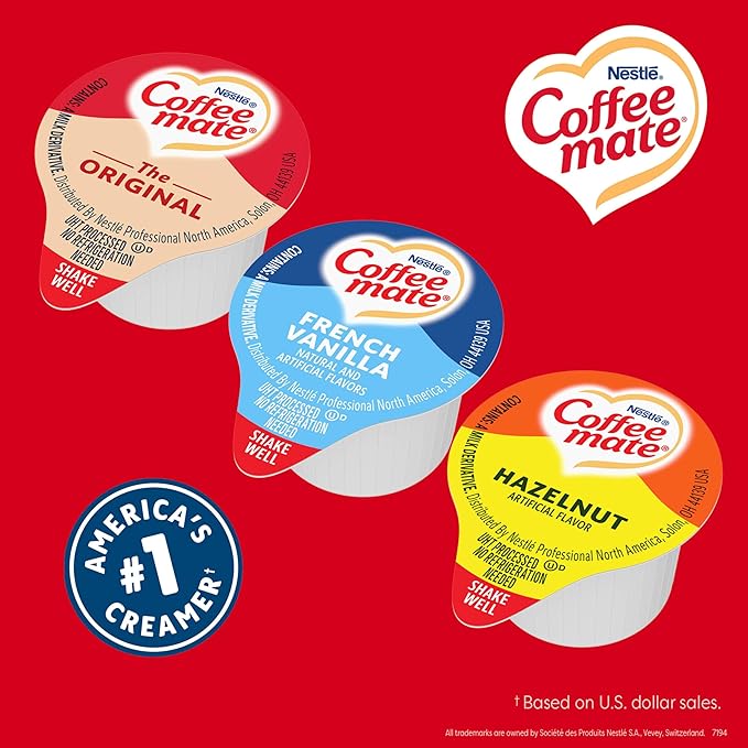 Nestle Coffee mate Creamer Singles Variety Pack Original French Vanilla Hazelnut Non Dairy No Refrigeration 150 Count (Pack of 3)