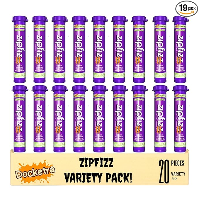 Zipfiz Energy Drink Mix Grape 20-Pack | 3-in-1 Performance: Sustained Energy Rapid Hydration and Essential Vitamins | 100mg Natural Caffeine 0g Sugar 20 Calories | 2500mcg B12 &amp Electrolyte