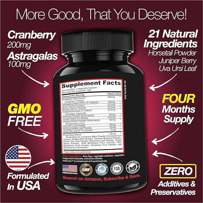 Kidney Support Cleanse Detox &amp Repair -120 Capsules - Cranberry &amp Astragalus Root Pills for Women and Men | High Strength Stone Remover Supporting Urinary Tract &amp Bladder Health