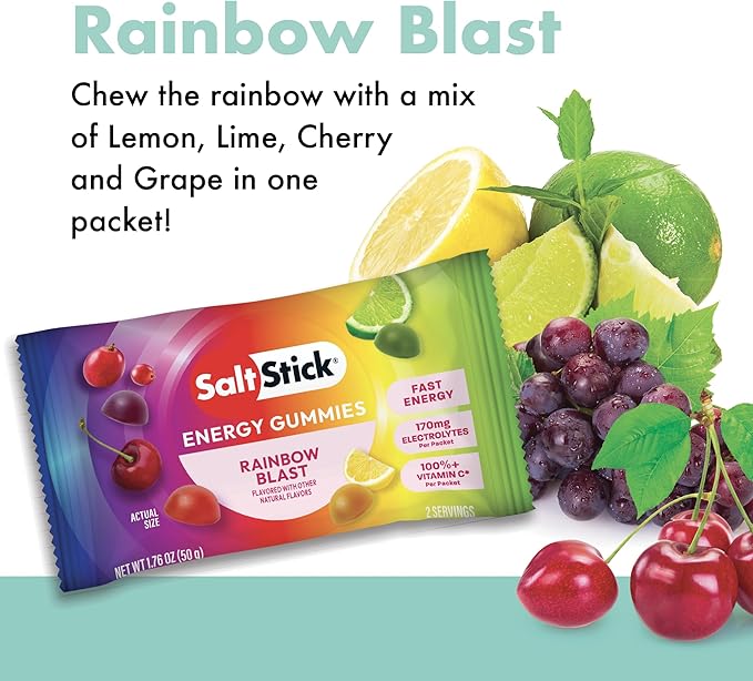 SaltStick Energy Gummies with Electrolytes Rainbow Blast Easy to Chew Electrolyte Gummy 10 Packs 80 Gummies